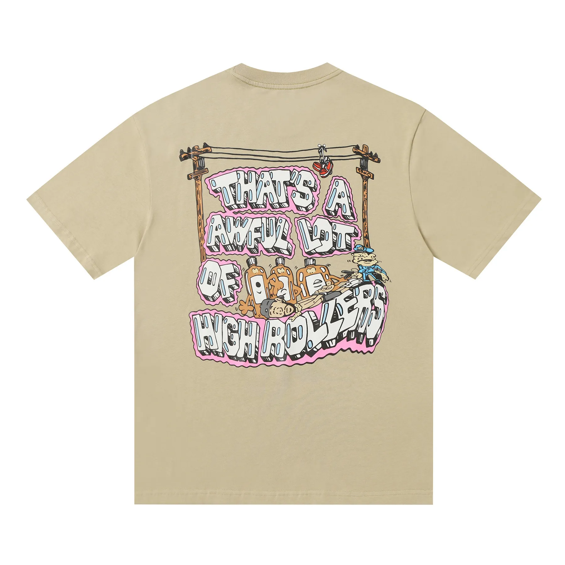 #Khaki color | THAT'S A AWFUL LOT OF COUGH SYRUP In Stock Real shot American simple trendy brand loose casual T-shirt Fabric (fabric): 32 counts Weight combed double yarn pure cotton Sizes (size): S-M L X L Color (colour): Khaki color